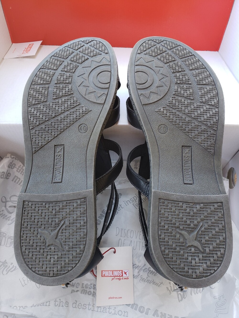 NEW /~10US/ PIKOLINOS Black Leather Silver Studded Sandals with Back Zip+Buckles - Picture 6 of 11